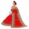 Red Saree with Blouse Piece Women's Heavy Embroidery Work Saree - Image 3