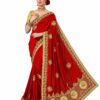 Red Saree with Blouse Piece Women's Heavy Embroidery Work Saree