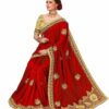 Red Saree with Blouse Piece Women's Heavy Embroidery Work Saree - Image 3