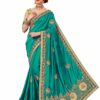 Turquoise Saree with Blouse Piece Women's Heavy Embroidery Work Saree