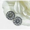 Circular Petal Work Silver Oxidized Earrings