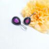 Cute Tear Drop Hook Earrings with Purple Center Silver Oxidized - Image 3